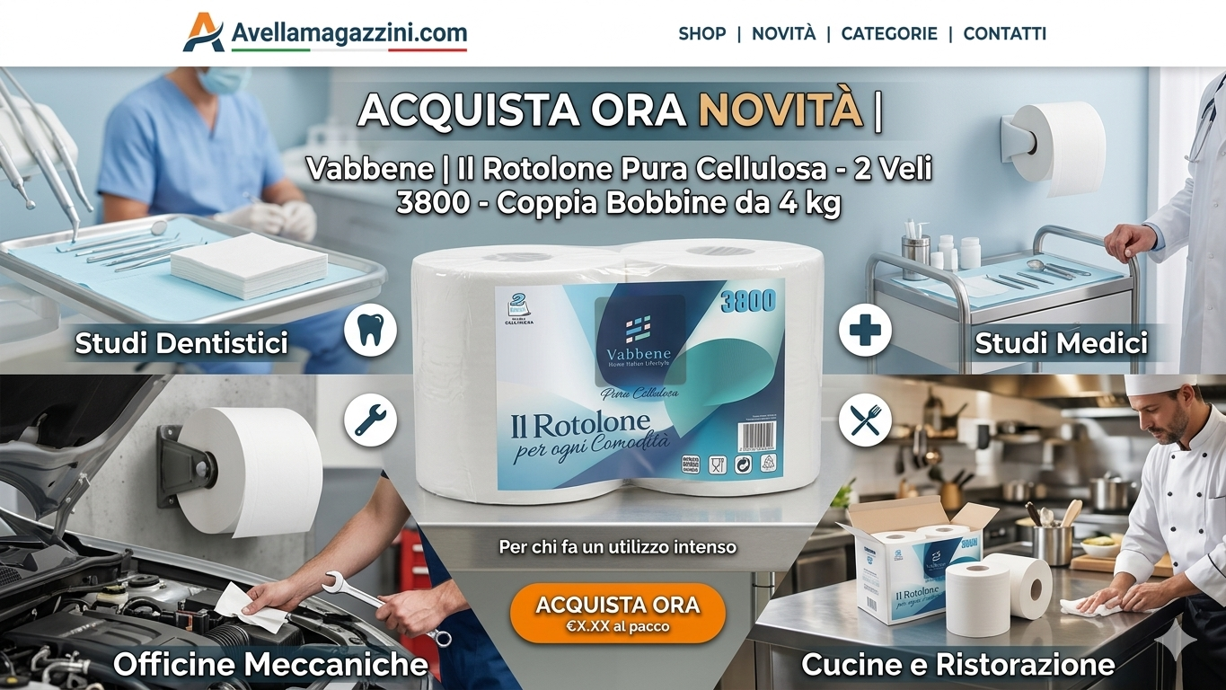 Vabbene Il Rotolone Pura Cellulosa 2 Veli 3800 Coppia Bobine da 4 kg – Massima Assorbenza Uso Professionale