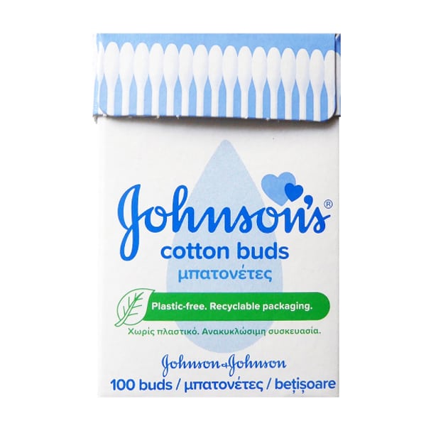 Johnson's Cotton Buds Bastoncini in Cotone 100 pezzi, bastoncini con 100% puro cotone morbido, per la pulizia esterna dell'orecchio, adatti ad adulti e bambini, con confezione riciclabile plastic-free.