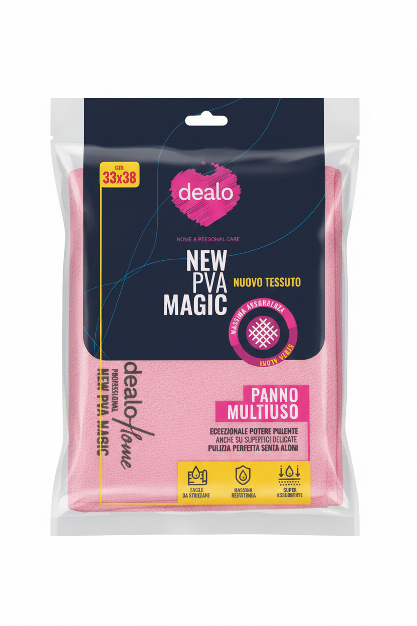 Panno Multiuso PVA New Magic 33x38 cm | Panno Magico Super Assorbente | Tecnologia Professionale Anti-Aloni | Per Vetri Specchi e Parquet