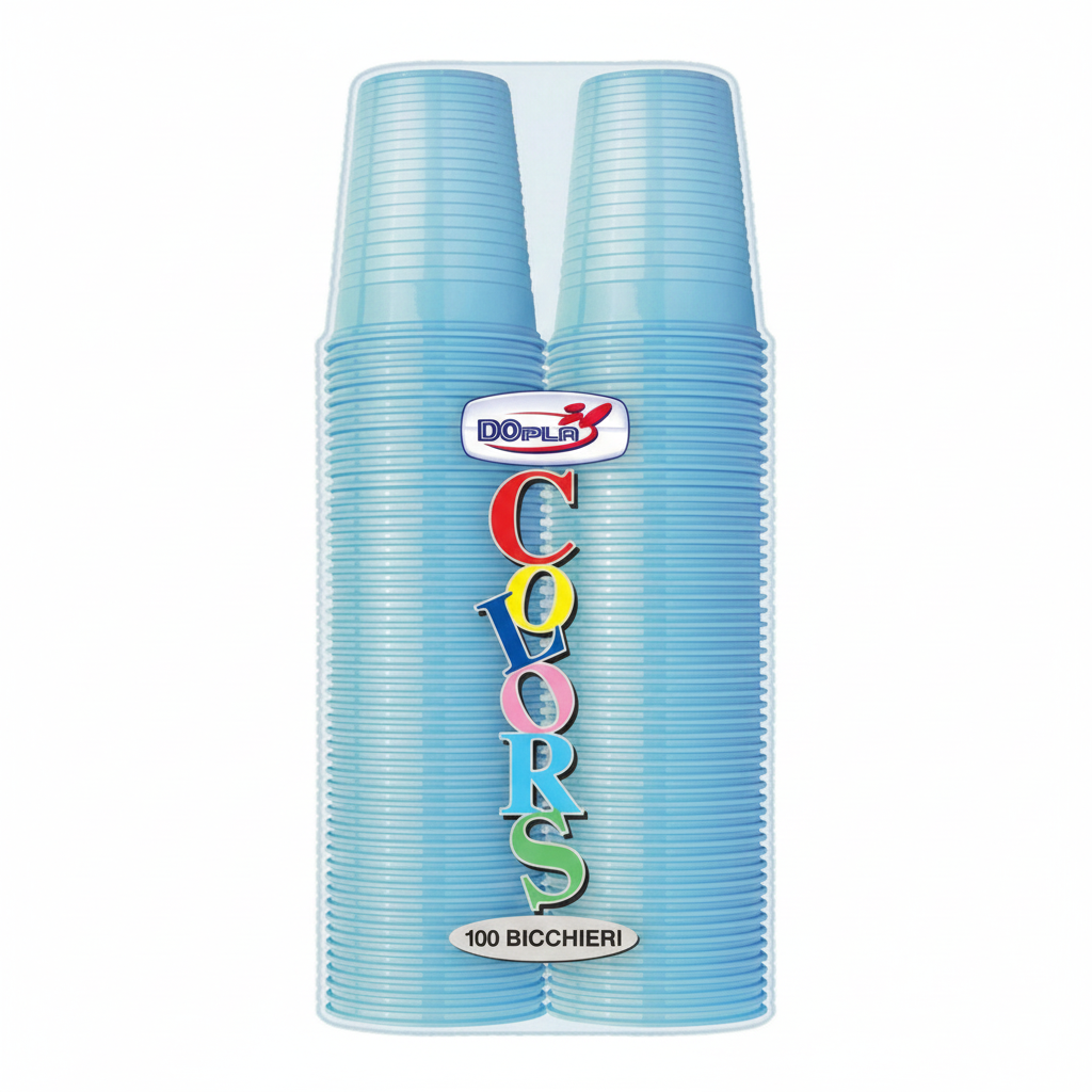 DOpla BICCHIERI COLORS Monouso Azzurro 200cc | Confezione Convenienza 100 Pezzi | Plastica Certificata