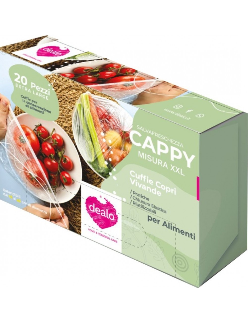 Dealo Cappy Set 20 Cuffie Copri Vivande XXL – Salva Freschezza Estendibili (15-48 cm) – Riutilizzabili e Sicure per Alimenti