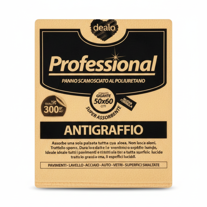 DEALO Professional Panno Scamosciato Poliuretano 50x60 cm – Formato Gigante 300g/mq – Asciugatura Professionale Anti-Aloni per Auto, Vetri e Acciaio