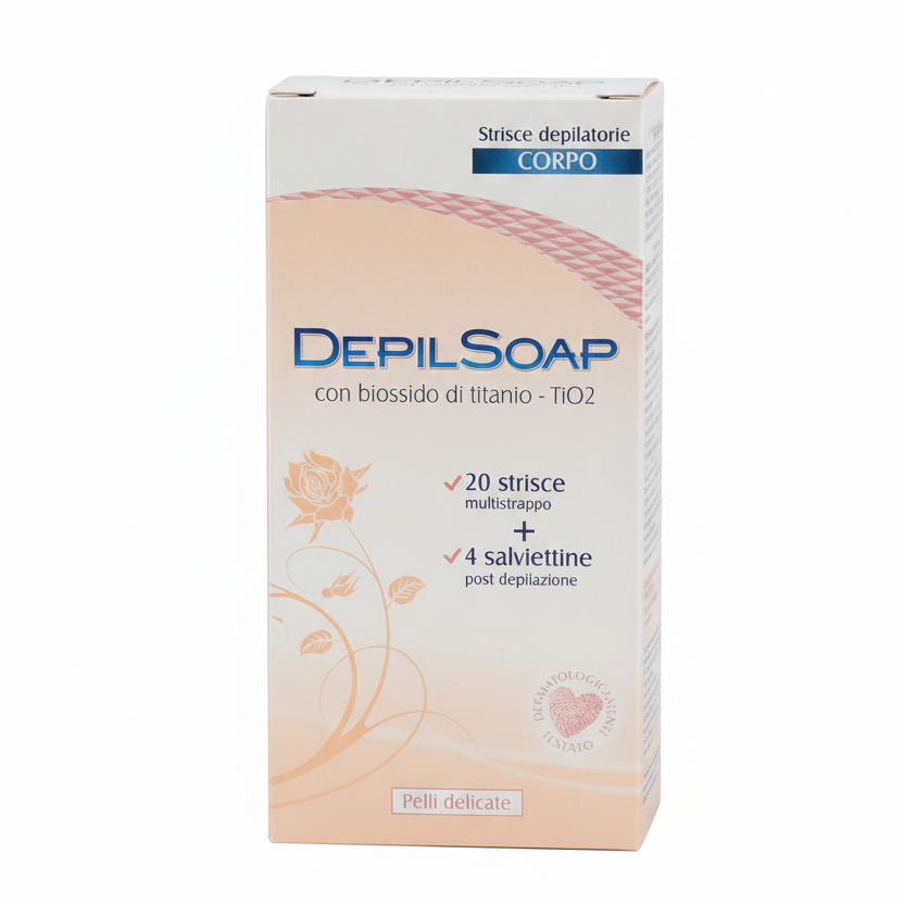 DepilSoap Strisce Depilatorie Corpo 20pz – Pelli Delicate – Con Biossido di Titanio (TiO2) – Pelle Liscia e Morbida