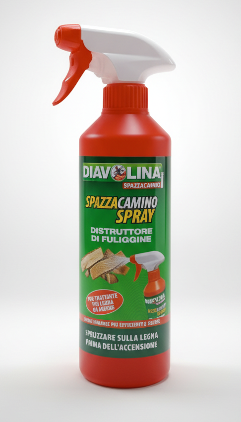 Diavolina Spazzacamino Spray Distruttore di Fuliggine e Creosoto 450ml – Diavolina