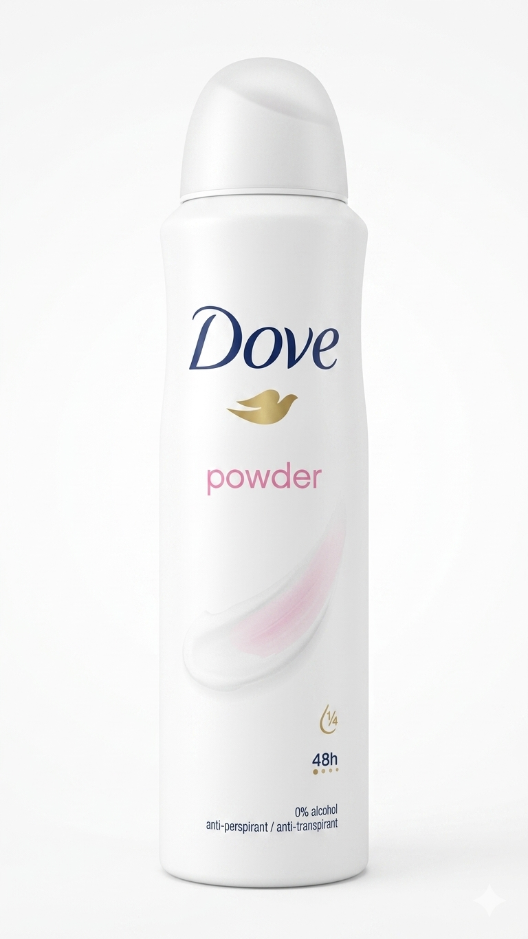 Dove Powder Soft Deodorante Spray 150ml | Fragranza Talcata | Protezione 48h con ¼ Crema Idratante | 0% Alcool Pelle Sensibile