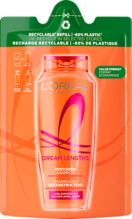 L'Oréal Elvive Shampoo Dream Long Ricostruttore Eco-Ricarica 250ml – Con Cheratina Vegetale e Olio Protettivo – Sostenibile