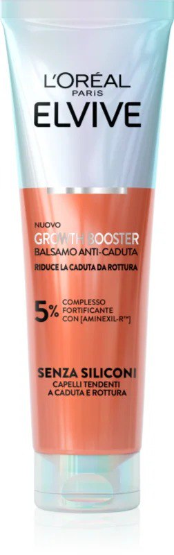 L'Oréal Paris Elvive Growth Booster Balsamo 200ml con Aminexil-R™ al 5%, Niacinamide e Zenzero per rinforzare la fibra, ridurre la rottura e districare i capelli fragili senza siliconi e senza appesantire.