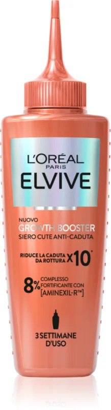 L'Oréal Paris Elvive Growth Booster Siero Cute 102ml con Aminexil-R™, Niacinamide e Zenzero, trattamento senza risciacquo per rinforzare le radici, ridurre la caduta da rottura e migliorare la densità dei capelli fragili.