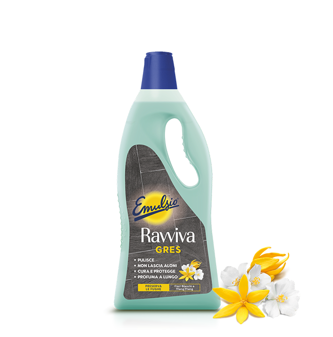 Emulsio Ravviva Gres e Porcellanato 750ml | Detergente con Agente Antirideposito | Zero Aloni e Protezione Fughe | Fiori Bianchi e Ylang-Ylang