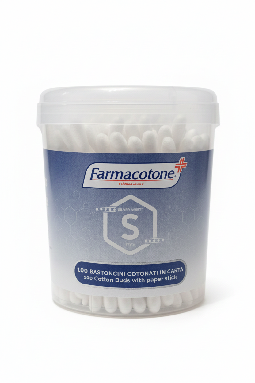 Farmacotone Bastoncini Cotonati in Carta SILVER (100 Pezzi) | Tecnologia Silver Asset® (Ioni d'Argento) | Azione Antimicrobica & Regolazione Microbiota Cutaneo