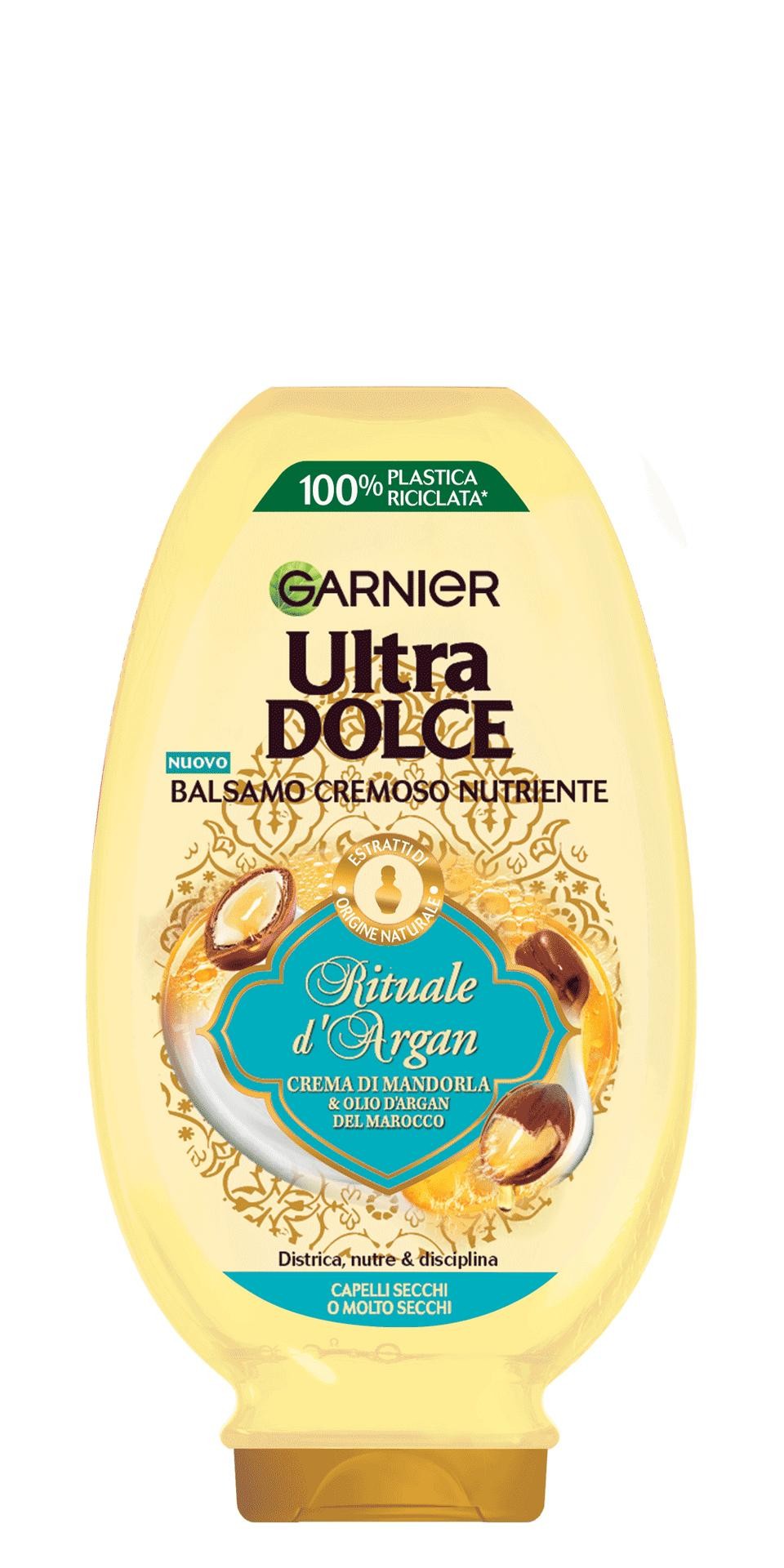 Garnier Ultra Dolce Balsamo Crema Nutrizione Rituale d’Argan 360ml – Districante Nutriente per Capelli Secchi – Con Olio d'Argan Equo-Solidale