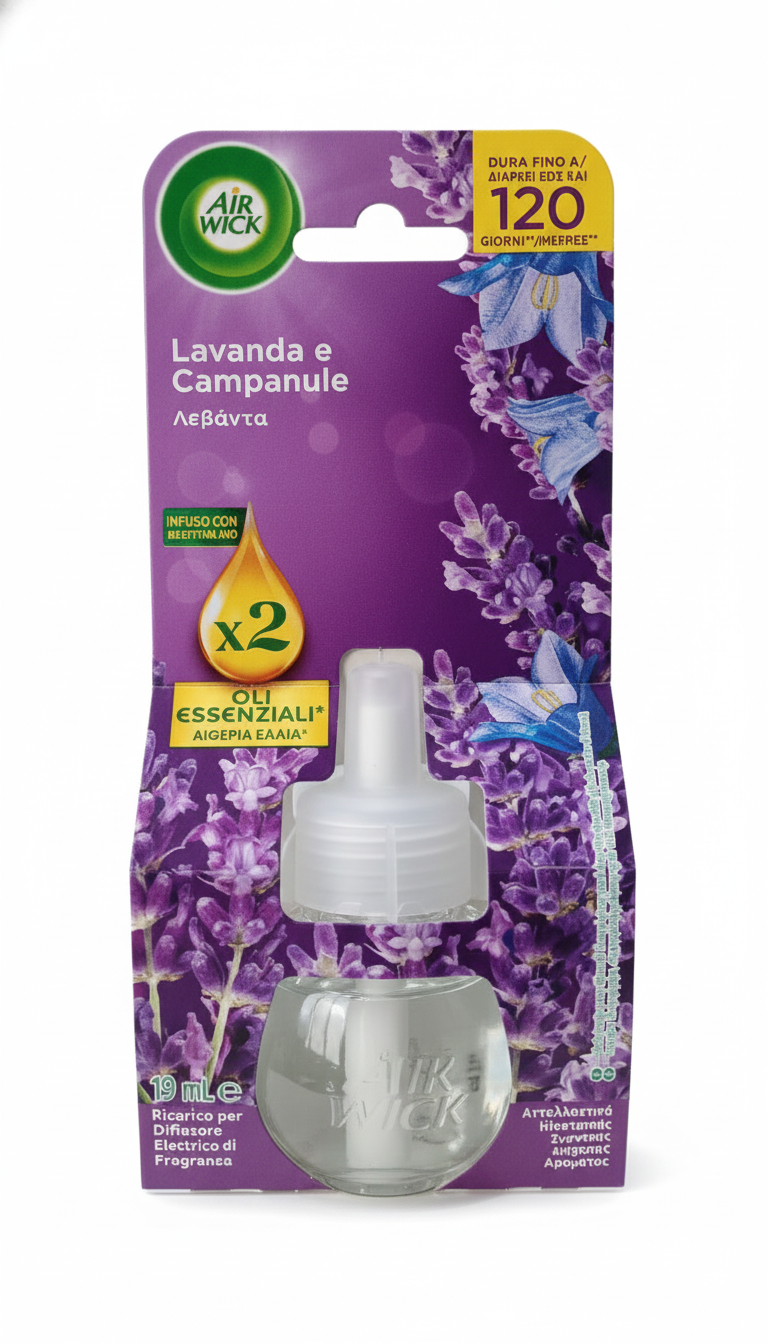 Air Wick Ricarica per Diffusore Elettrico 19 ml | Lavanda e Campanule con Oli Essenziali Naturali | Fino a 120 Giorni di Freschezza Continua | Profumazione Rilassante