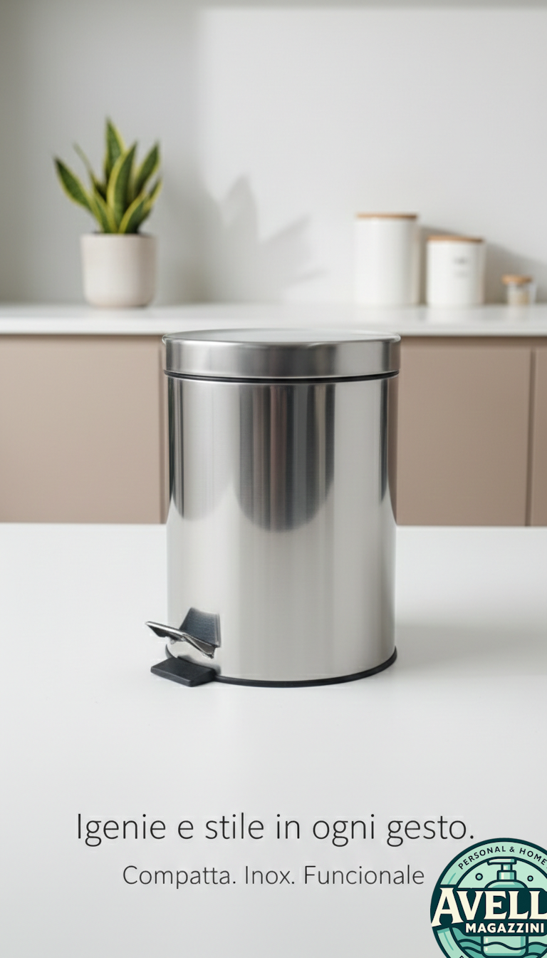 ARTEX Pattumiera a Pedale 5 Litri in Acciaio INOX | Secchio Interno Estraibile | Design Compatto 21x28 cm