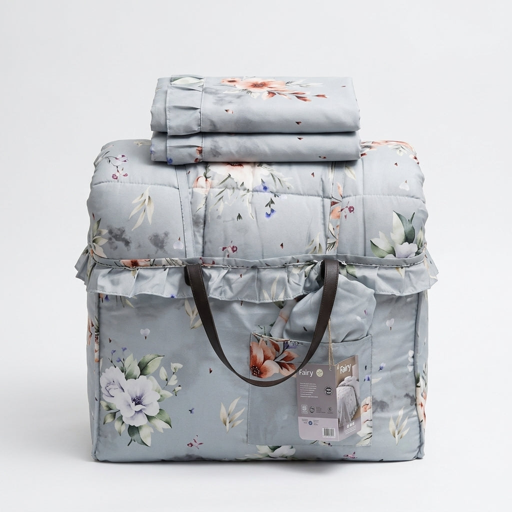Fancy Home Trapunta Matrimoniale Double Face Priscilla Stile Bridgerton - Con Rouches e Copriguanciali