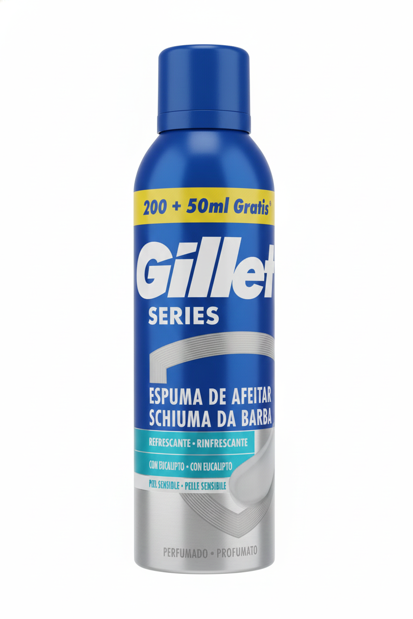 Gillette Series Schiuma da Barba COOL 250ml – Effetto Rinfrescante all’Eucalipto – Protezione Completa – Per Pelli Sensibili