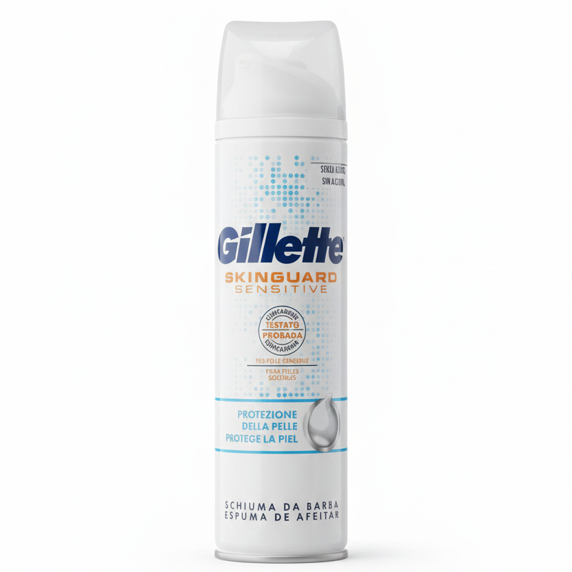 Gillette SkinGuard Sensitive Schiuma da Barba 250ml, formula clinicamente testata per pelle sensibile, schiuma protettiva senza alcol e coloranti per una rasatura delicata e confortevole