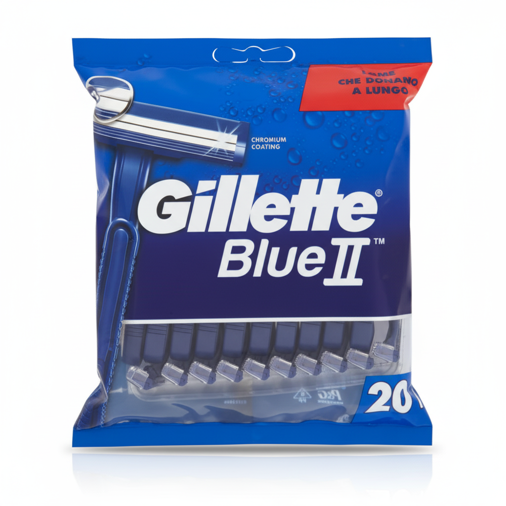 Gillette Blue II Rasoi Monouso Bilama Classici Chromium Coating Confezione Scorta 20 Pezzi
