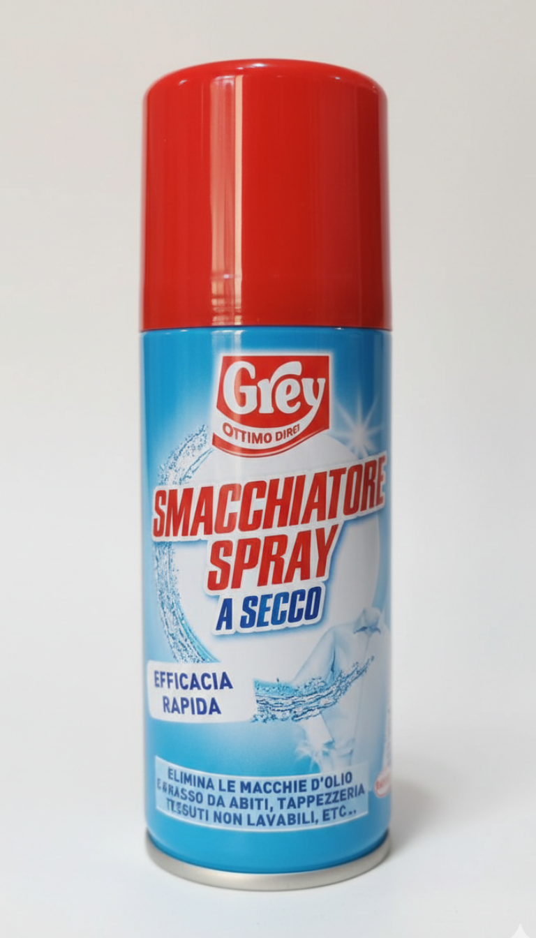 Grey Smacchiatore Spray a Secco 100ml | Rimuove Olio e Grasso Senza Lavaggio | Sicuro su Seta, Divani e Tessuti Non Lavabili