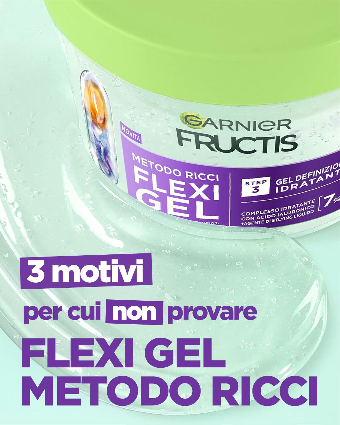 Garnier Fructis Metodo Ricci Flexi Gel 370ml – Step 3 Definizione e Idratazione 100h – Con Acido Ialuronico – Fissaggio Naturale