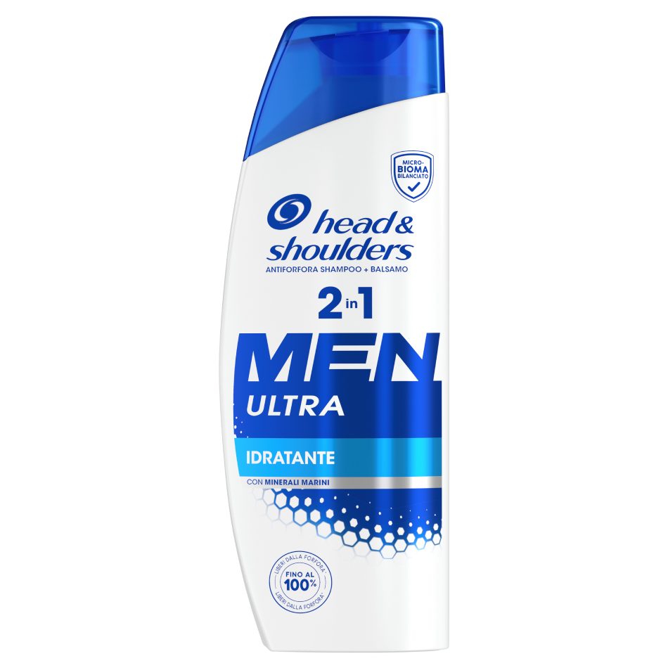 Head & Shoulders Men Ultra Idratante 2in1 Shampoo + Balsamo 250ml | Con Minerali Marini | Protezione 100% Antiforfora e Microbioma Bilanciato