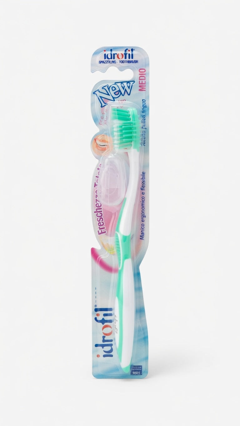 Idrofil Spazzolino Anti-Placca Medio | Pulizia Profonda e Protezione Gengivale | Testina Compatta ed Ergonomica
