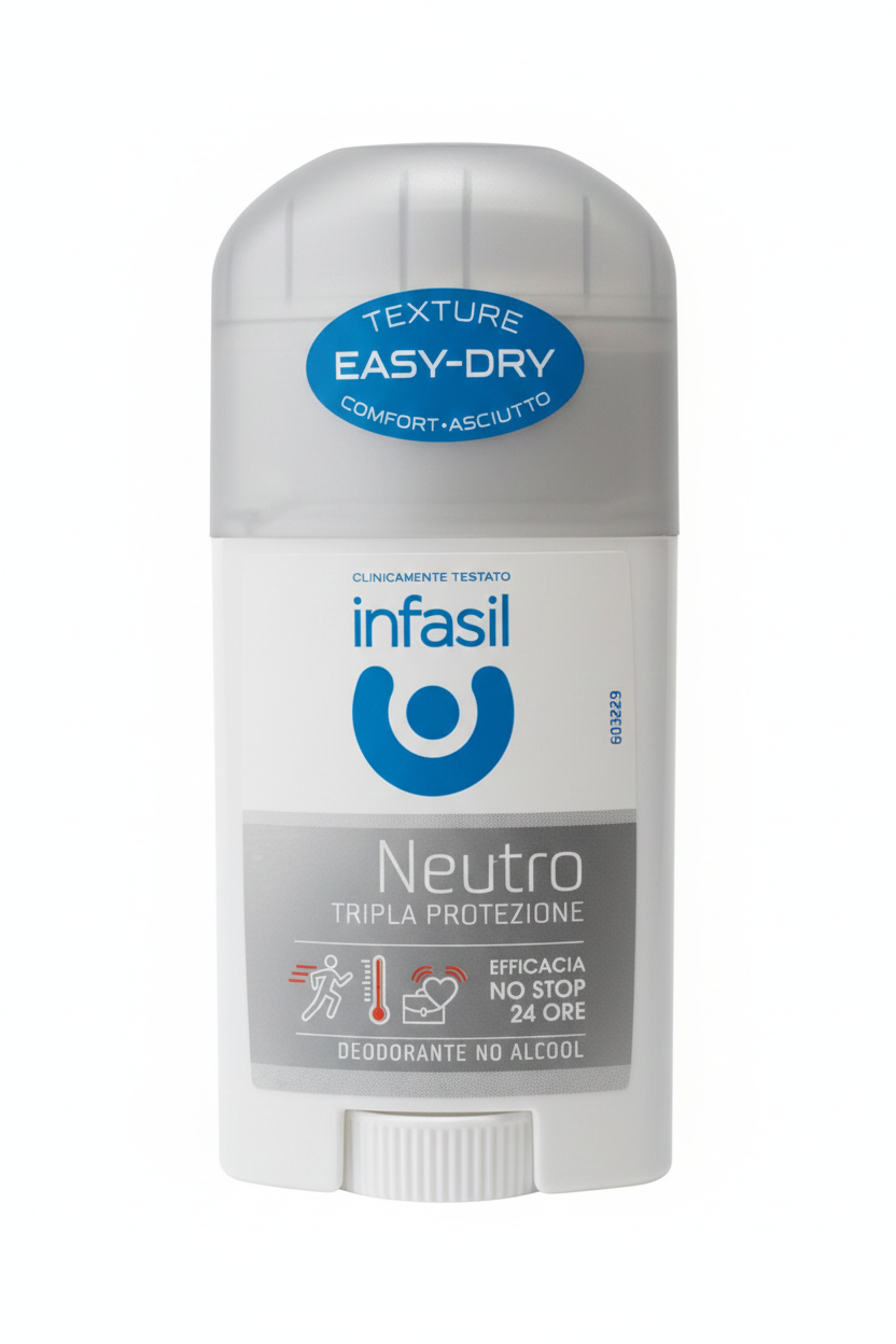 Infasil Neutro Tripla Protezione Deostick 40ml | Anti-Odore 24H | Stress Fisico, Caldo ed Emotivo | Senza Profumo