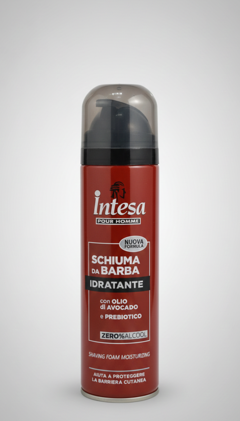 Intesa Pour Homme Schiuma da Barba Idratante 300ml – Olio di Avocado & Prebiotico Attivo – 0% Alcool – Protezione Microbiota