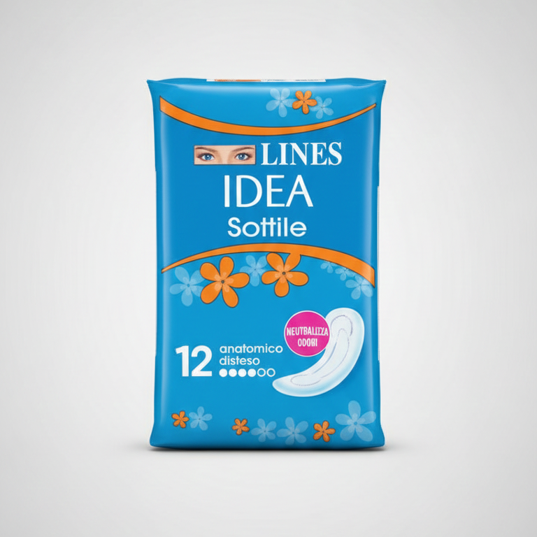LINES IDEA Sottile Giorno Assorbenti Anatomici 12 Pezzi | Tecnologia Neutralizza Odori | Ipoallergenico per Pelli Delicate | Design Sottile e Anatomico per Comfort Quotidiano