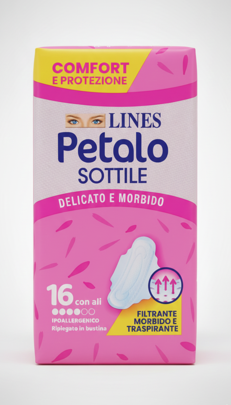 LINES Petalo Soft Sottile con Ali 16 Pezzi | Assorbente Ipoallergenico e Traspirante | Flusso Normale (3/6)