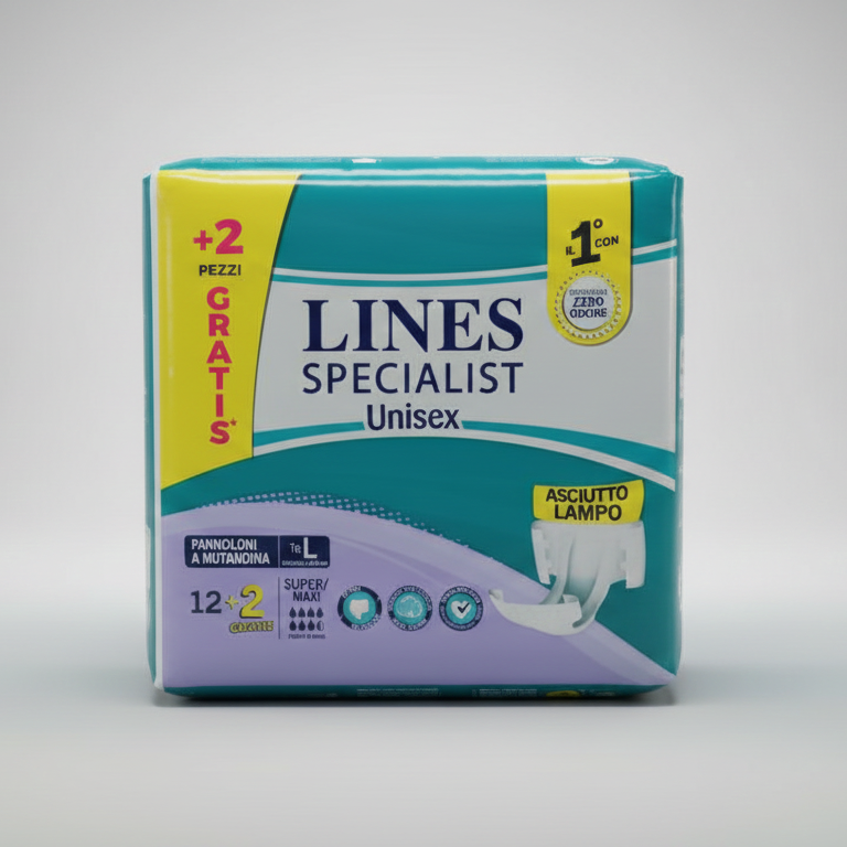 LINES Specialist Unisex Pants Super/Maxi Taglia L | 14 Pezzi (12+2) | Mutandine Assorbenti per Incontinenza Pesante | Tecnologia Zero Odore e Assorbenza Veloce