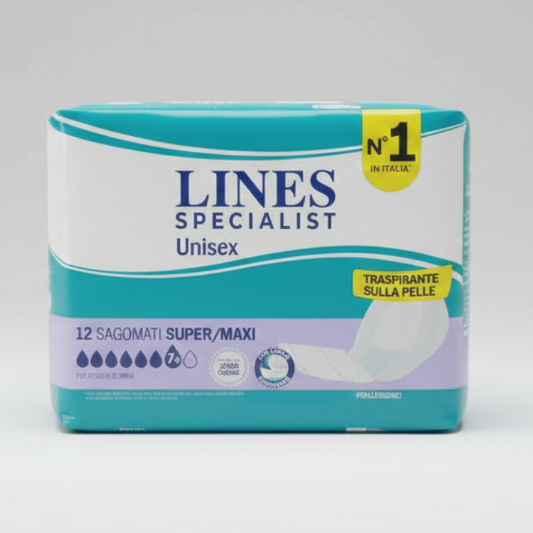 LINES Specialist Assorbenti Sagomati Super/Maxi 30 pz | Incontinenza Pesante Livello 8 | Unisex con Indicatore di Umidità e Sistema Zero Odore