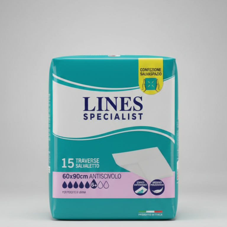 LINES Specialist Traverse Salvaletto 60x90 cm | 15 Tappetini Assorbenti Multiuso | Protezione Impermeabile Ipoallergenica per Letto e Superfici