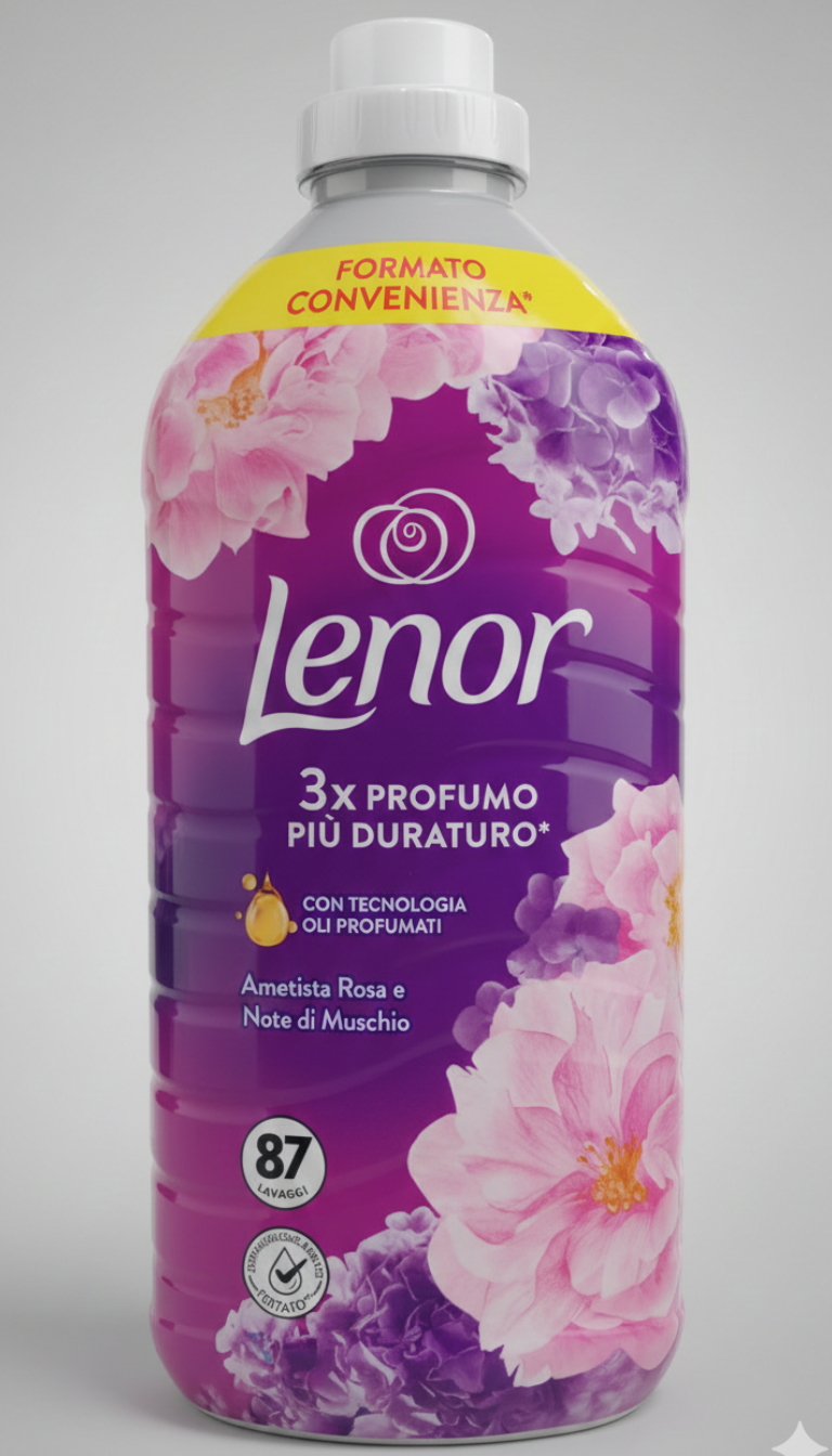 Lenor Ammorbidente Concentrato Ametista Rosa 87 Lavaggi 1,827 L – Profumo Persistente con Oli Profumati e Stiratura Facile