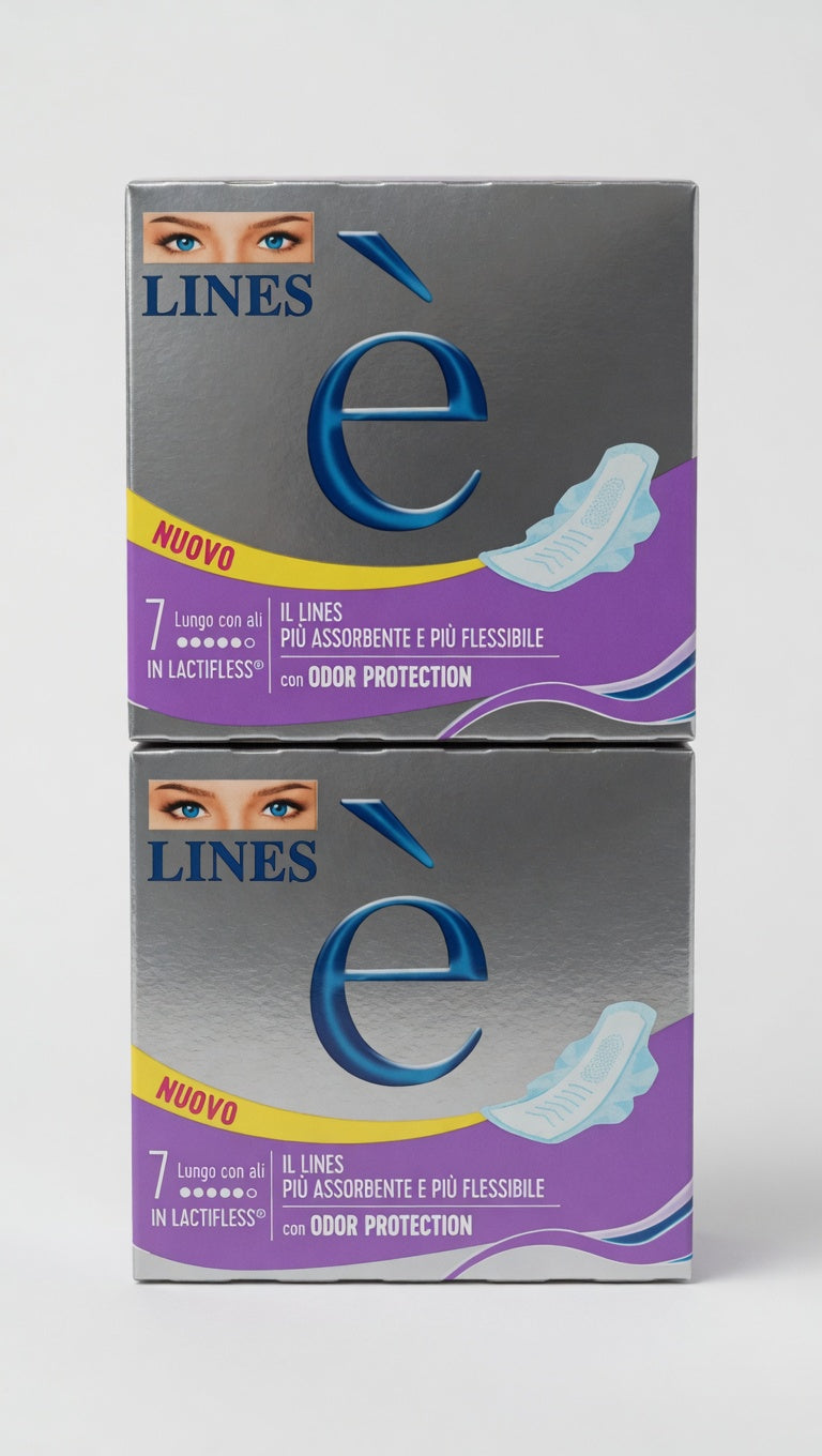 Lines È Lungo con Ali Pacco Doppio 14 Pezzi (7+7) – Assorbenti in Lactifless™ Ipoallergenici per Flussi Abbondanti