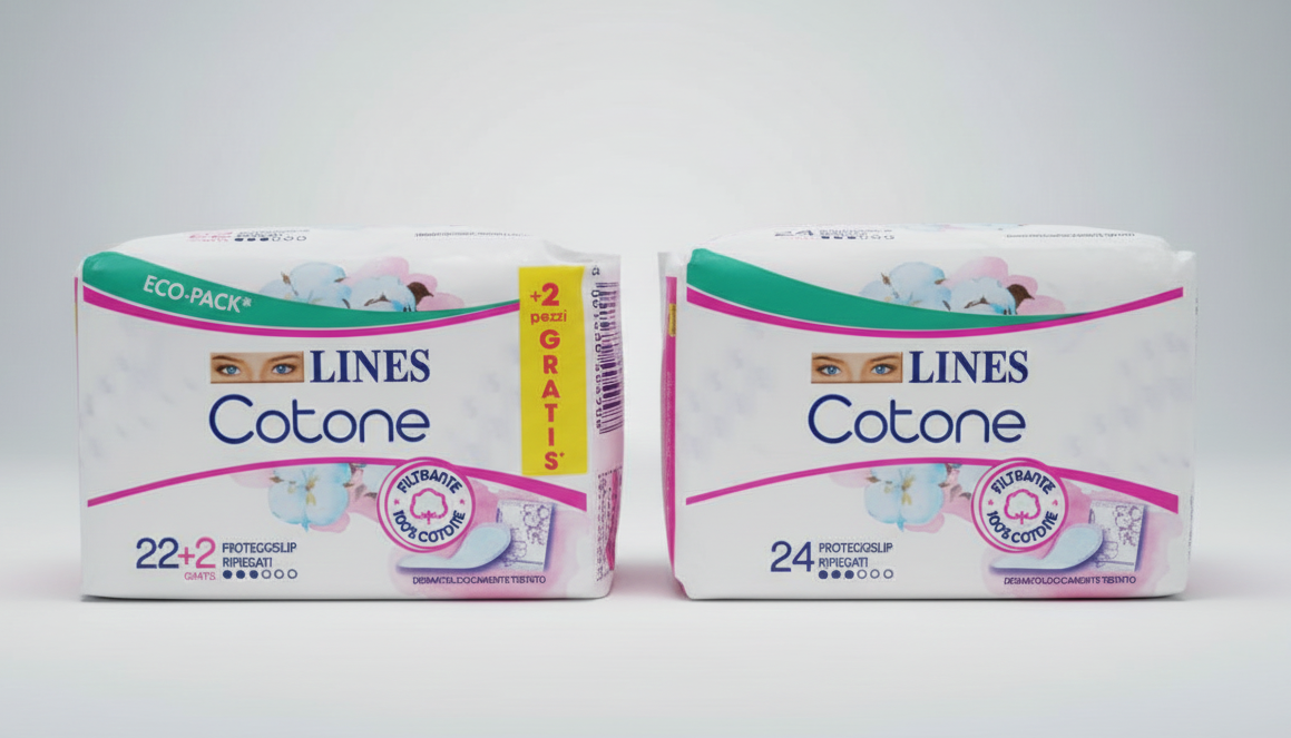 Lines Cotone Bio Proteggislip Ripiegati | 24 Pezzi (22+2 in Omaggio) | Filtrante 100% Cotone Biologico | Ipoallergenico e Dermatologicamente Testato | Ideale per Pelli Sensibili | Sottili e Traspiranti