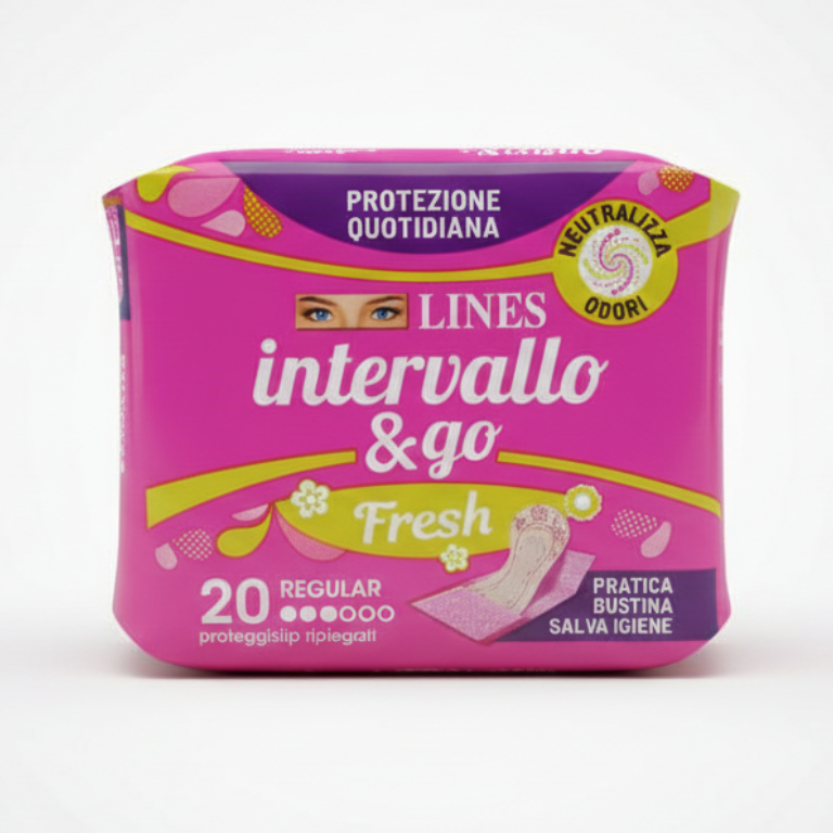 LINES INTERVALLO RIPIEGATI FRESH 20 PZ | Salvaslip Ipoallergenico, Protezione Quotidiana, Neutralizza Odori, Pratica Bustina Salva Igiene, Sottile & Comodo, Regular