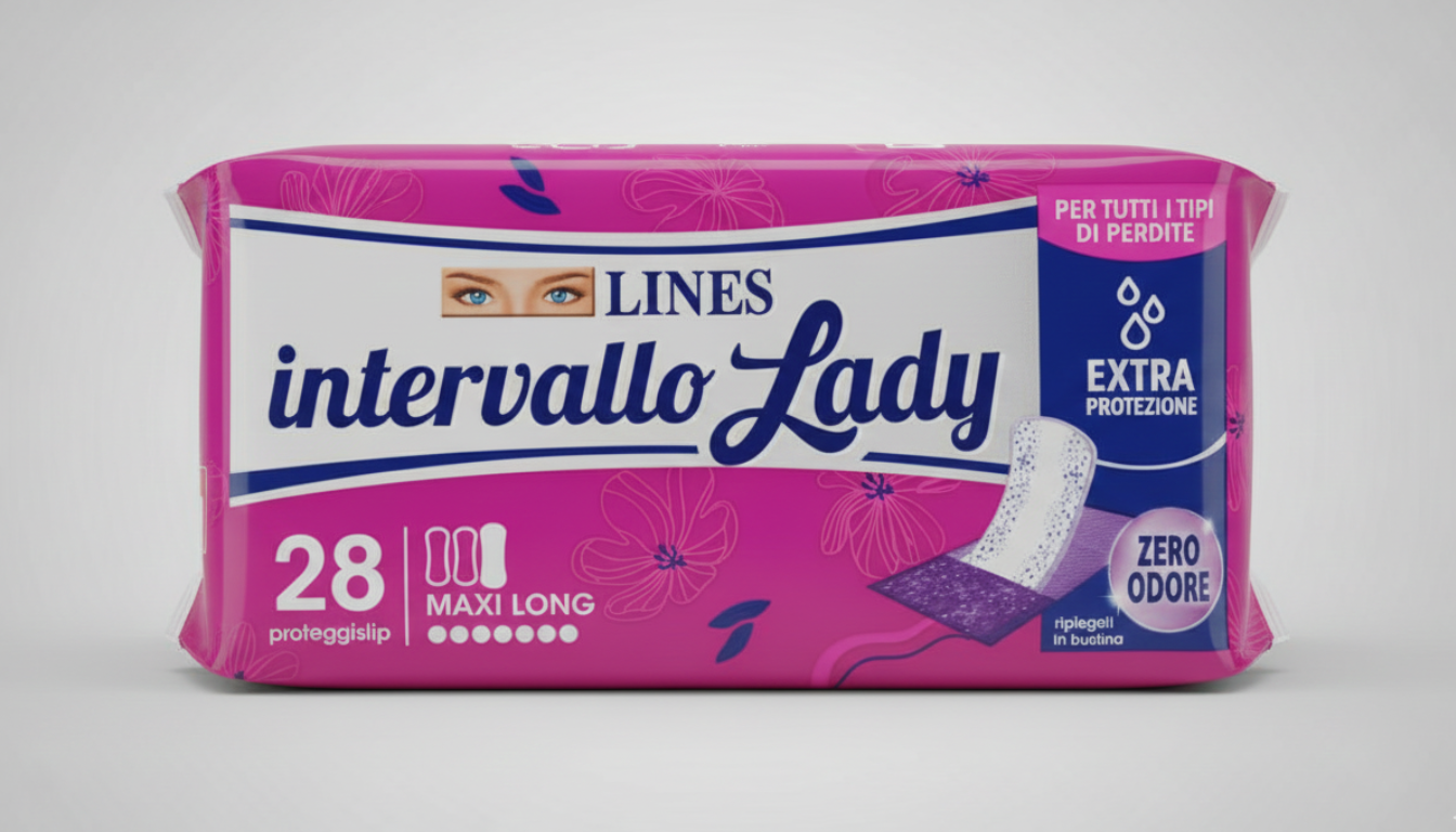 Lines Intervallo Lady Maxi Long 28 pezzi proteggi slip extra assorbenti con tecnologia anti odore e design anatomico lungo per protezione discreta e quotidiana
