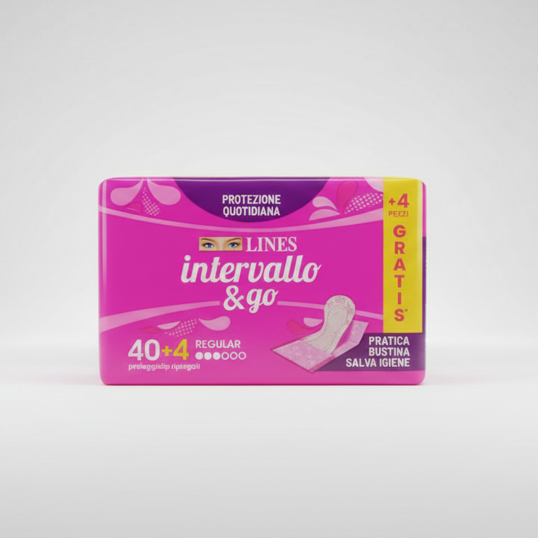 Lines Intervallo & Go Ripiegati 44 Pezzi (40+4 GRATIS) – Salvaslip Ipoallergenici in Bustine Singole