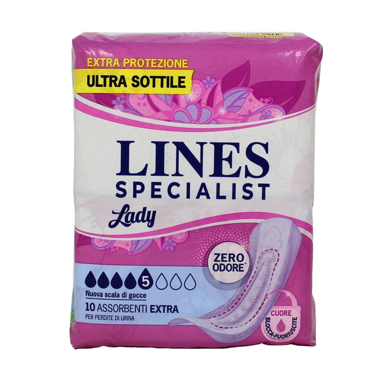 Lines Specialist Lady Extra 10 Pezzi | Assorbenti per Perdite Urinarie Ultra Sottili | Tripla Protezione e Sistema Zero Odore*