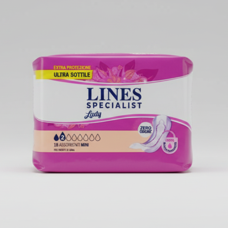 Lines Specialist Lady Assorbenti Mini 18 Pezzi | Protezione per Perdite Urinarie Leggere | Sottile e Discreto con Sistema Zero Odore | Dermatologicamente Testato