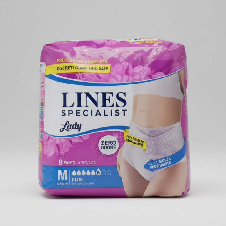 LINES Specialist Lady Pants Plus Taglia M 8 Pezzi | Mutandina Assorbente Femminile a Vita Bassa | Design Discreto con Sistema Zero Odore