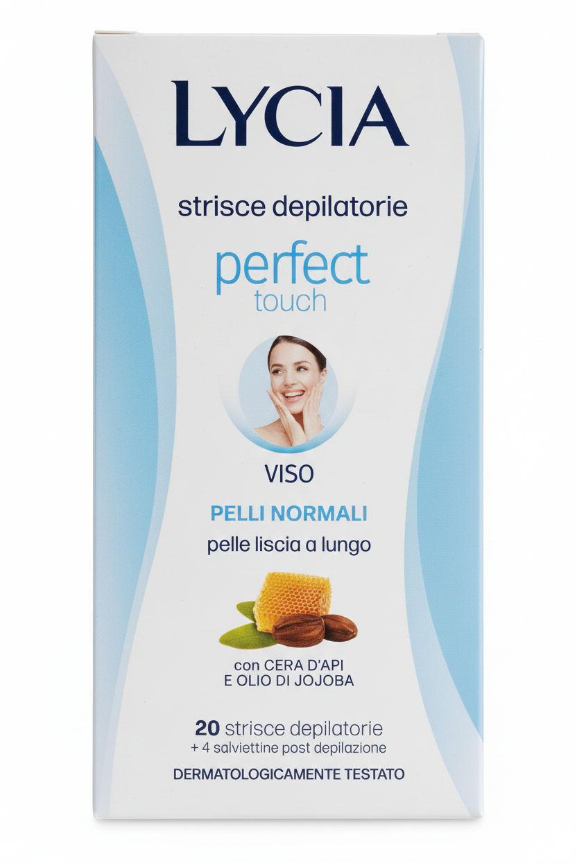 Lycia Strisce Depilatorie Viso Perfect Touch 20pz | Nuova Formula Gel Subito Pronte | Con Cera d'Api e Olio di Jojoba | Per Pelli Normali | Pelle Liscia a Lungo senza Riscaldamento