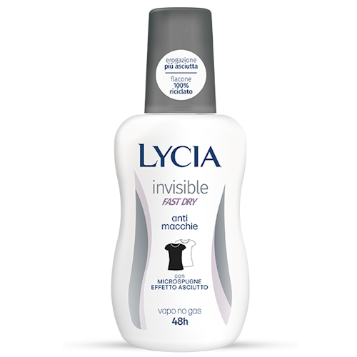 Lycia Invisible Vapo 75ml | Fast Dry Antimacchie 48H | Deodorante 0% Alcool con Microspugne Effetto Asciutto