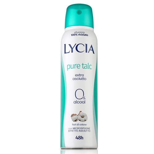 Lycia Pure Talc Deodorante Spray 150ml – Extra Asciutto 48H – Con Microspugne & Antibatterico Selettivo – 0% Alcool