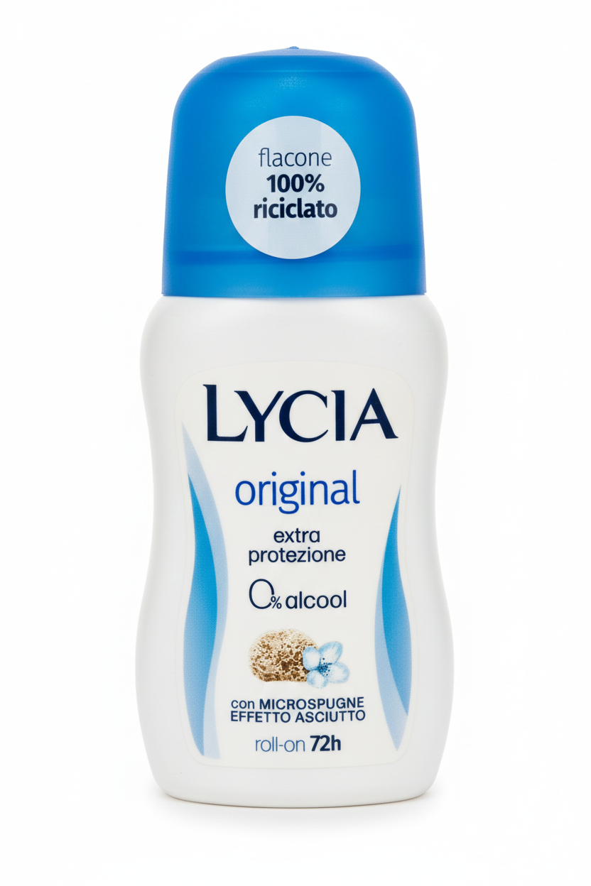 Lycia Original Deodorante Roll-On 50ml | Unisex 48h Effetto Asciutto | Tecnologia Microspugne | 0% Alcol