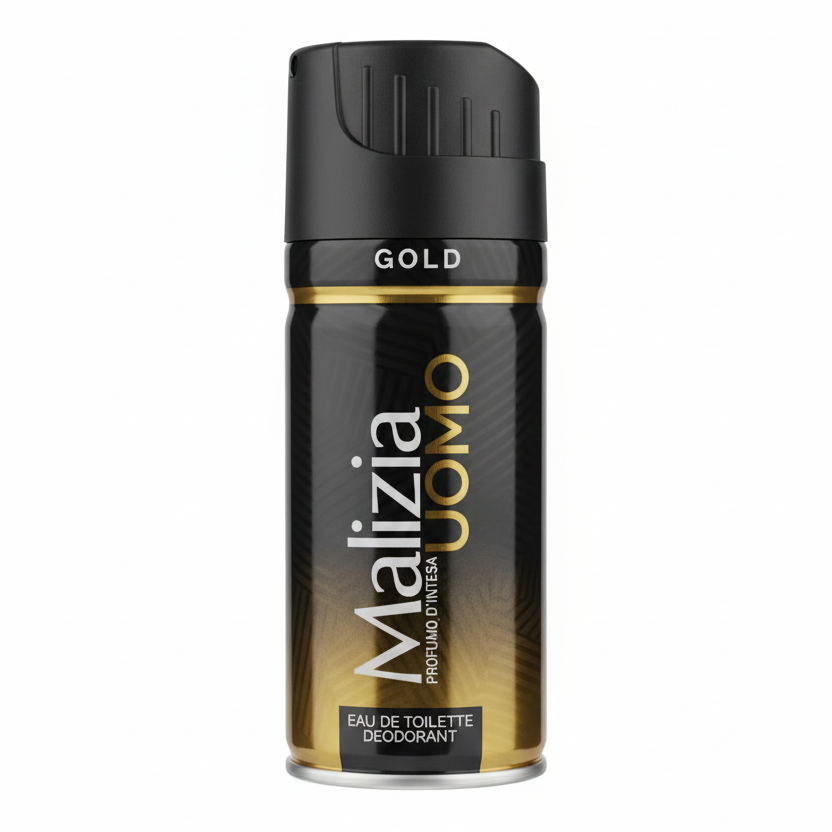 Malizia Uomo Gold Deodorante Spray 150ml – Eau de Toilette / Profumo d'Intesa – Fragranza Legnoso Aromatico Complessa