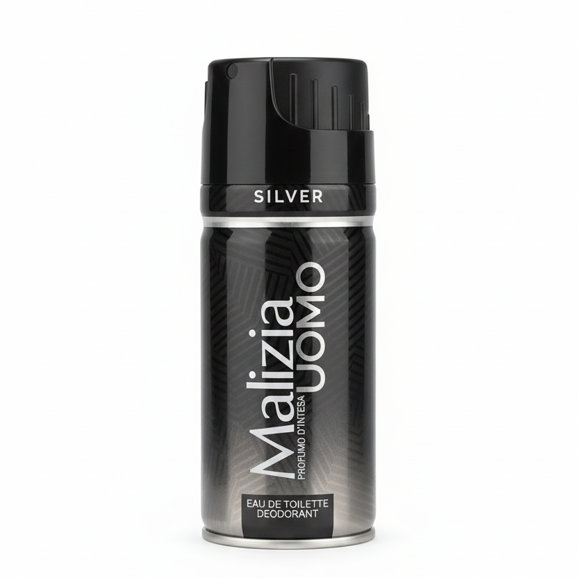 Malizia Uomo Silver Deo Spray Antitraspirante 150ml | Protezione 24H Anti-Odore | Doppia Azione Freschezza Virile