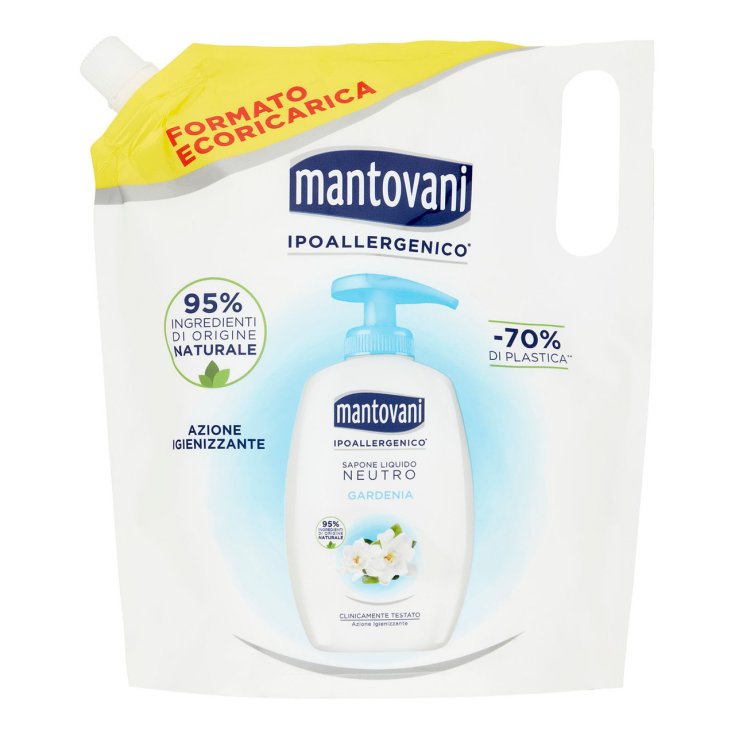 Mantovani Eco-Ricarica Sapone Liquido Ipoallergenico 750 ml | 95% Ingredienti Naturali | Risparmio Plastica -70% | Azione Igienizzante Delicata