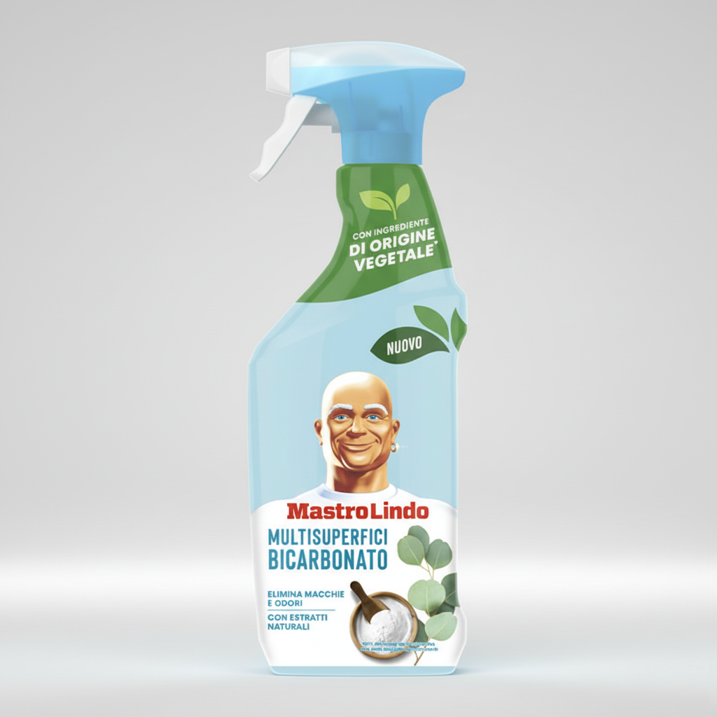 Mastro Lindo Spray Multiuso al Bicarbonato – 500ml – Sgrassatore Lucentezza Brillante – Sicuro per Superfici a Contatto con Alimenti