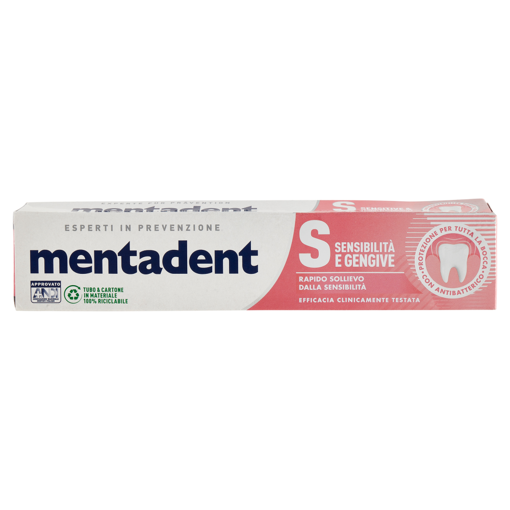 Mentadent S Sensibilità & Gengive 75ml – Dentifricio Specialistico Rapido Sollievo – Formula Delicata Bassa Abrasività – Protezione Smalto e Gengive